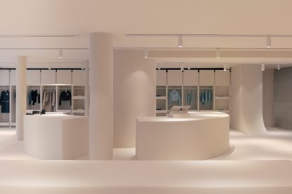 Interior image of the fabric-covered Courrèges store