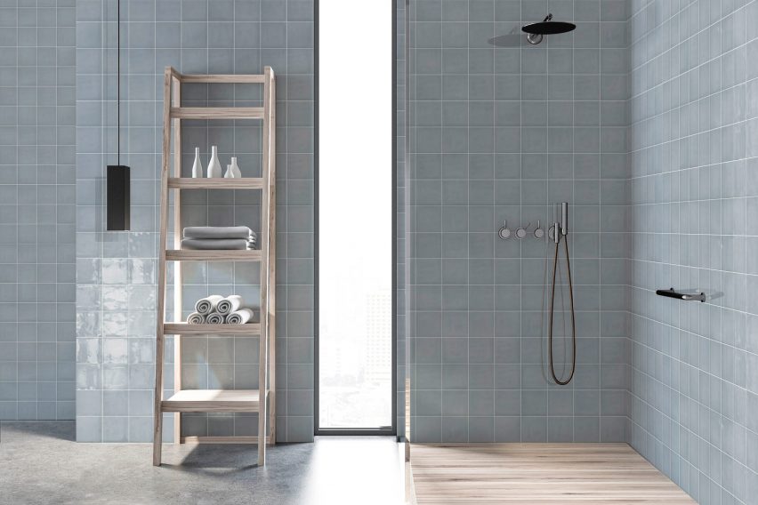 Pale blue Borriana wall tiles in a bat