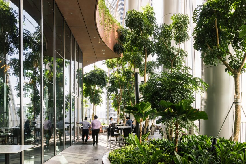 Interior of CapitaSpring skyscraper by BIG and Carlo Ratti