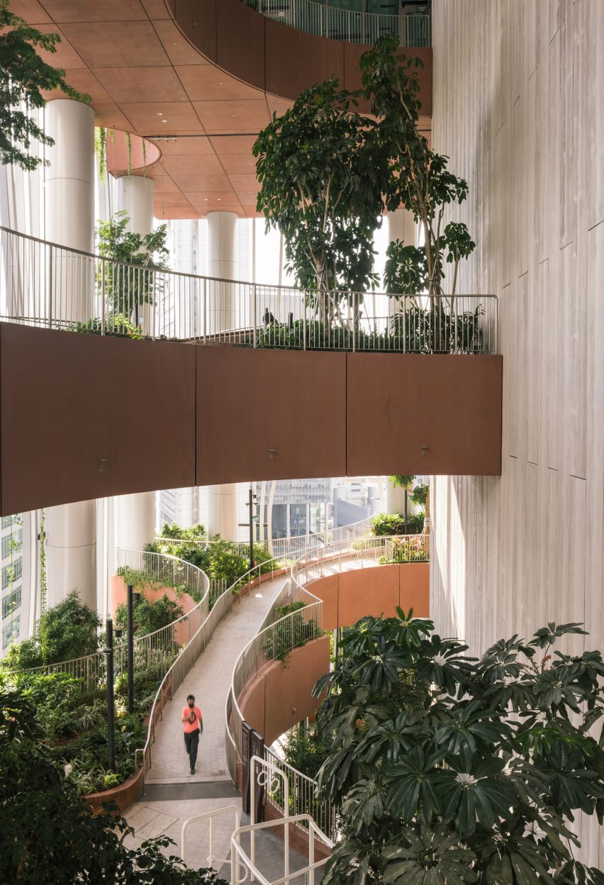 Interior of CapitaSpring skyscraper by BIG and Carlo Ratti