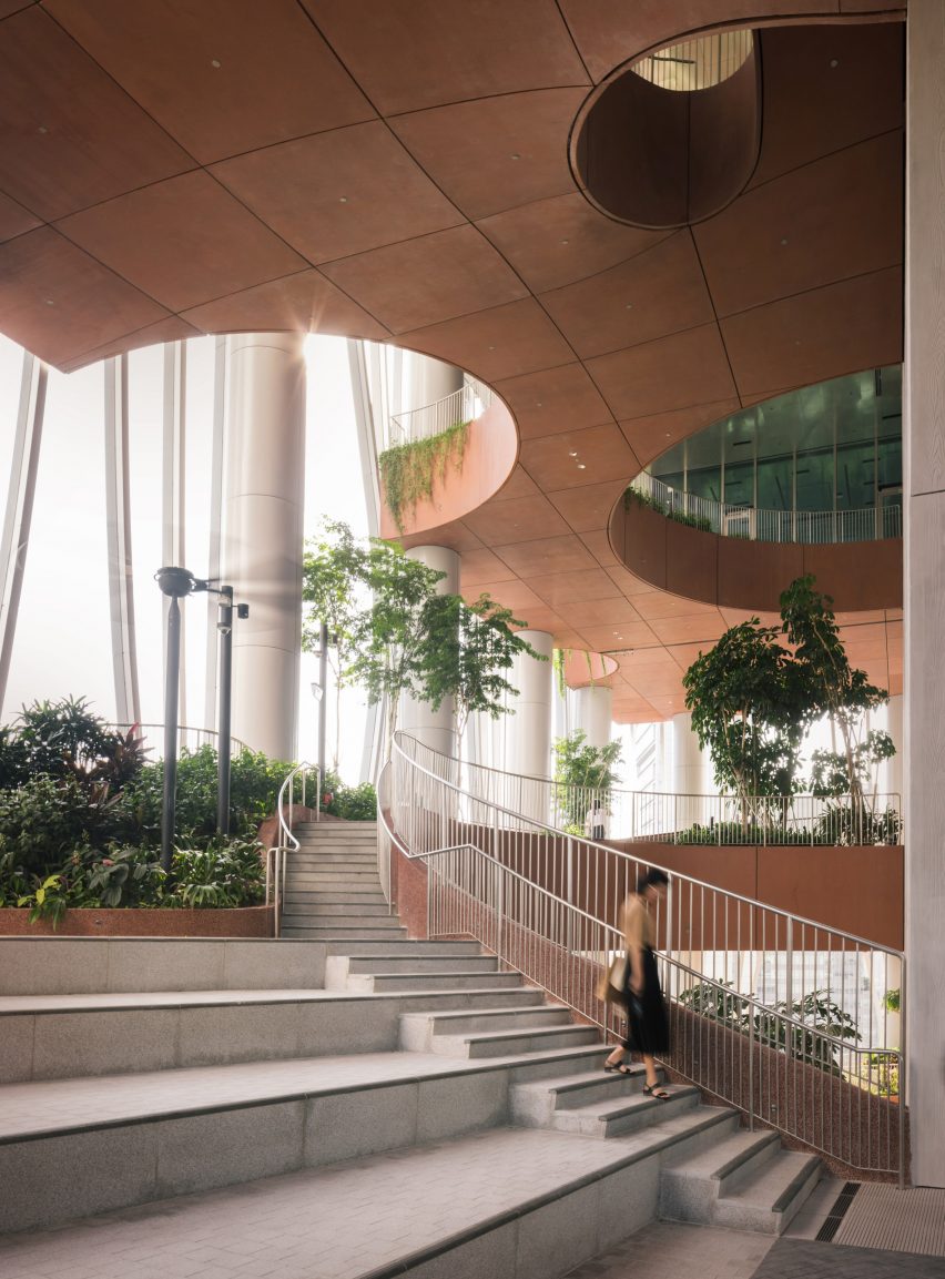 Interior of CapitaSpring skyscraper by BIG and Carlo Ratti