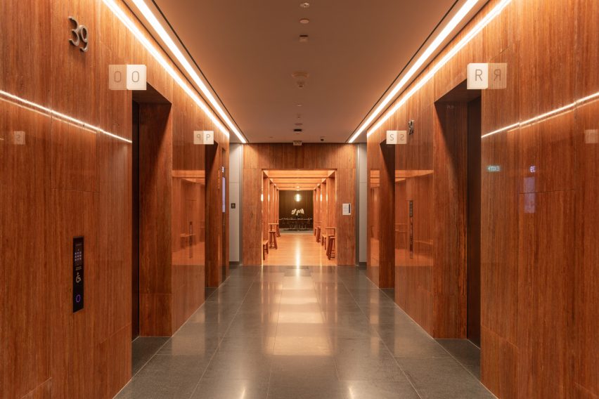 Interior of CapitaSpring skyscraper by BIG and Carlo Ratti