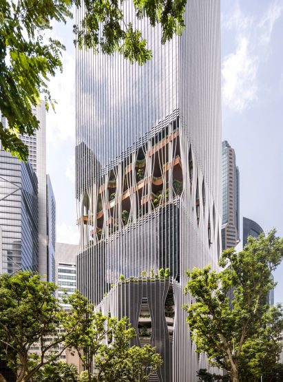 Exterior of CapitaSpring skyscraper