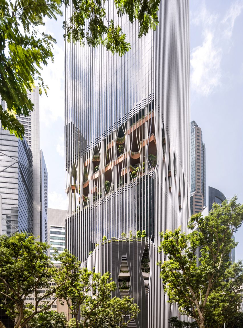 Exterior of CapitaSpring skyscraper