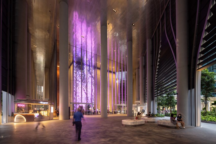 Interior of CapitaSpring skyscraper by BIG and Carlo Ratti