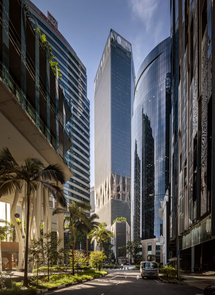 Exterior of CapitaSpring by BIG and Carlo Ratti