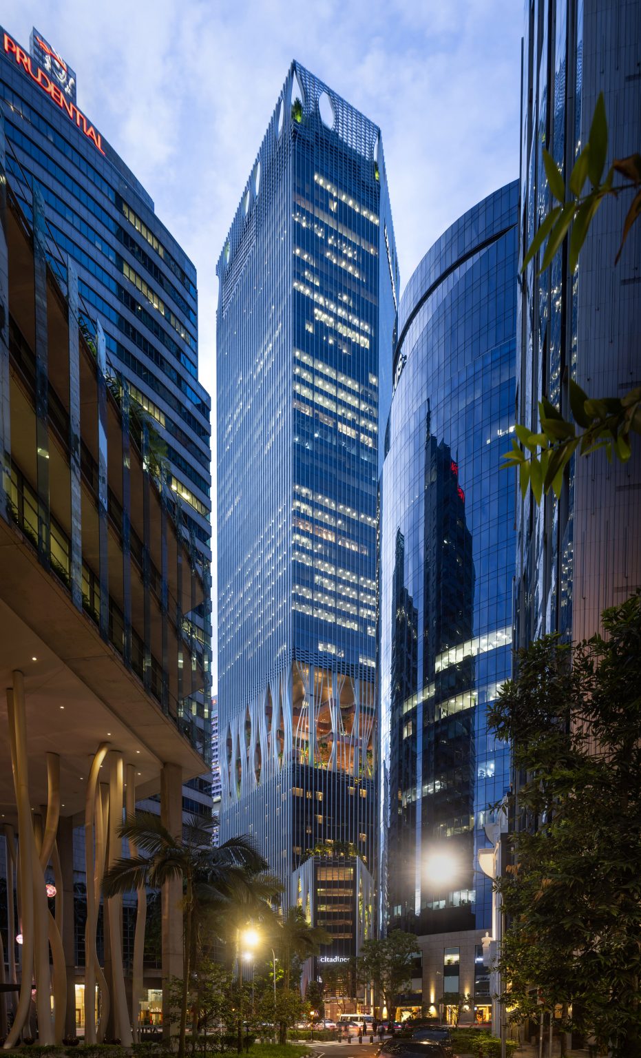 Exterior of CapitaSpring by BIG and Carlo Ratti