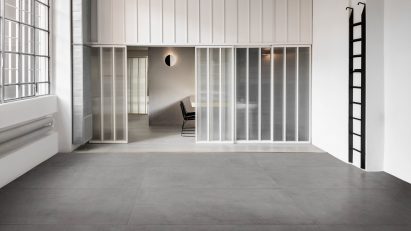 Photograph showing industrial interior space
