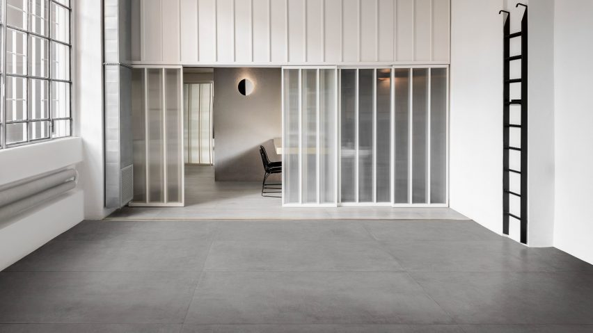 Photograph showing industrial interior space