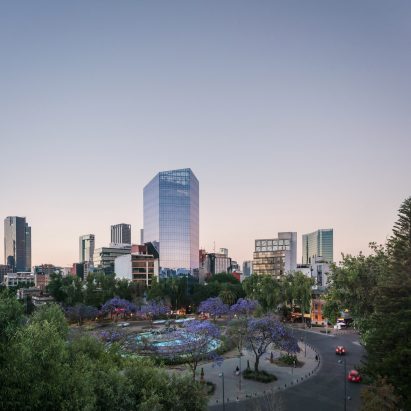 Glorieta Cibeles Tower Mexico City in the distance