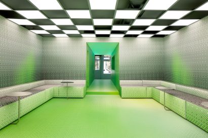 Lounge area with pixelated print