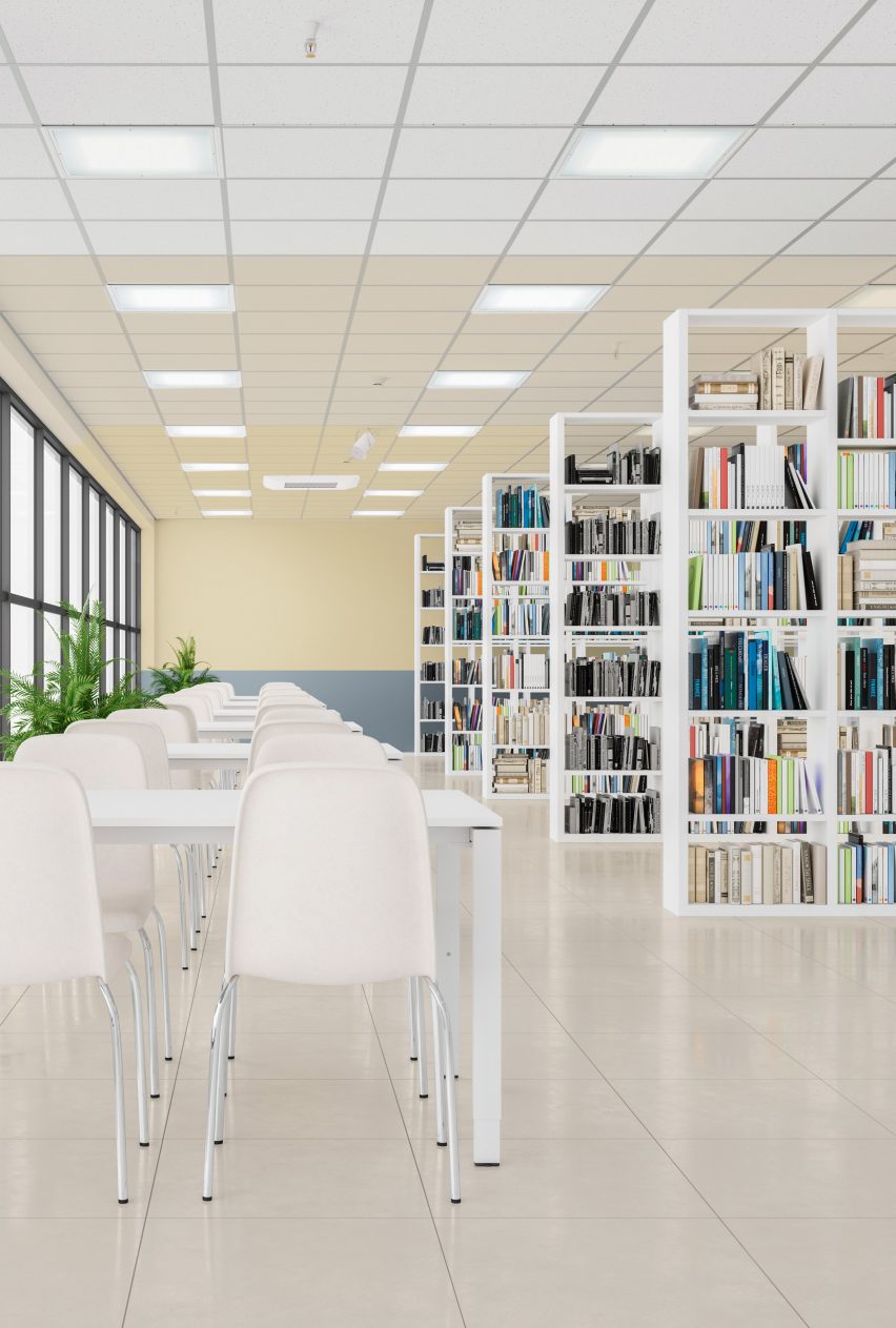 A library with golden green walls