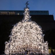 An illuminated dome with paper decorations
