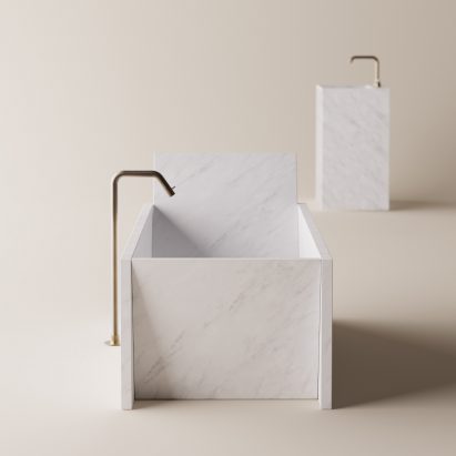 Photograph showing white marble sink and bath