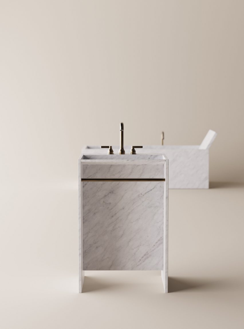 Photograph showing white marble sink and bath