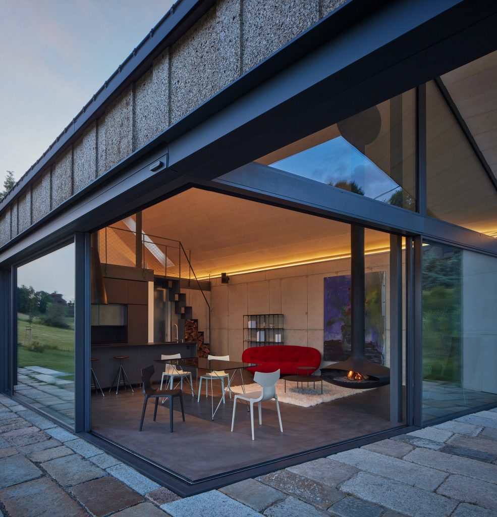 Photograph of open plan interior in evening