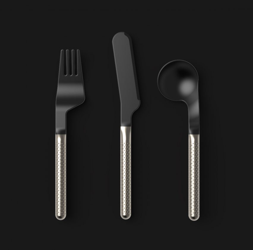 Black and metal finished Font cutlery set