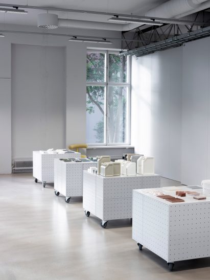Wheeled cabinets on a wooden floor