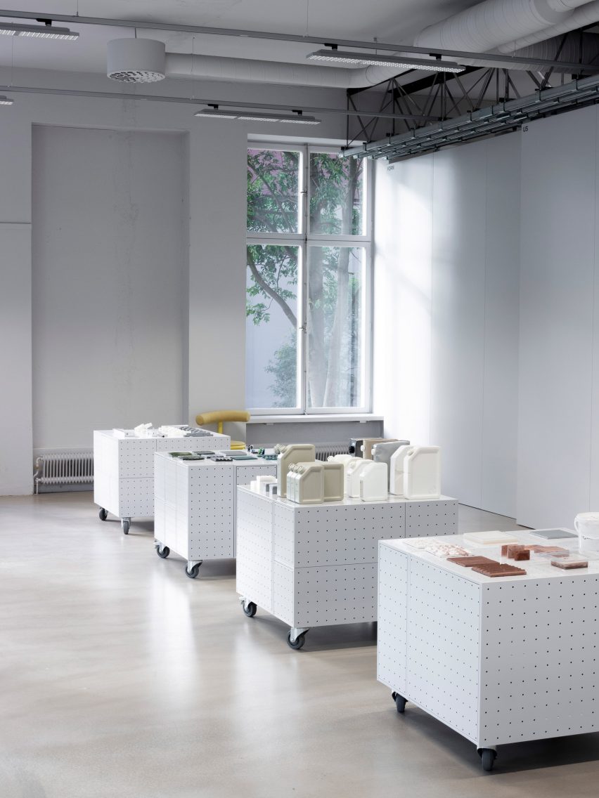 Wheeled cabinets on a wooden floor