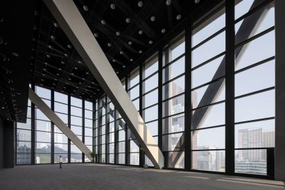 Interior image of a drone flight lab at the Foster + Partner-designed building