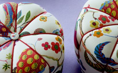 Stools with pattern of vegetables and fruits