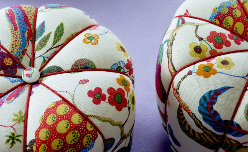 Stools with pattern of vegetables and fruits