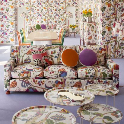 Room with patterned walls and furniture