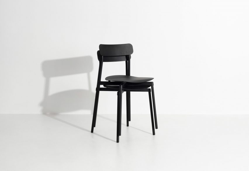 Two black Fromme chairs by Petite Friture stacked
