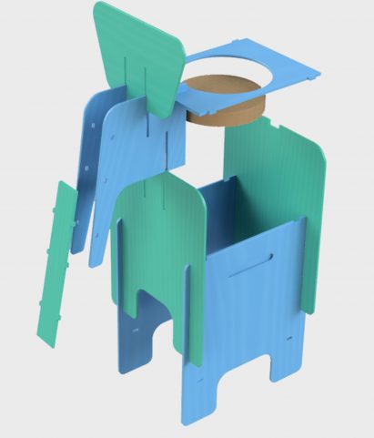 Blue and green paper model of an elephant by a student at Glasgow School of Art