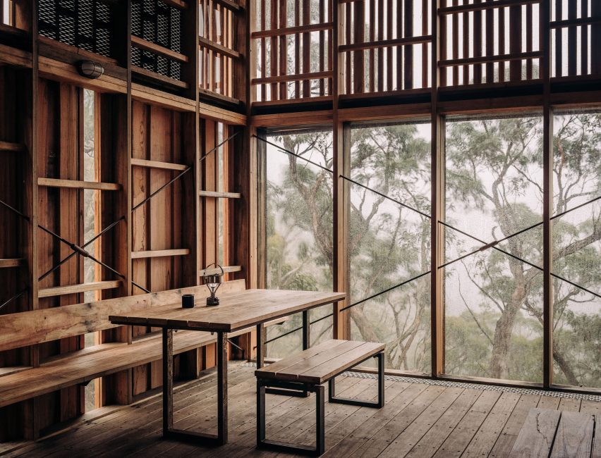 Interior of Grampians Peaks Trail hiking shelter by Noxon Giffen and McGregor Coxall
