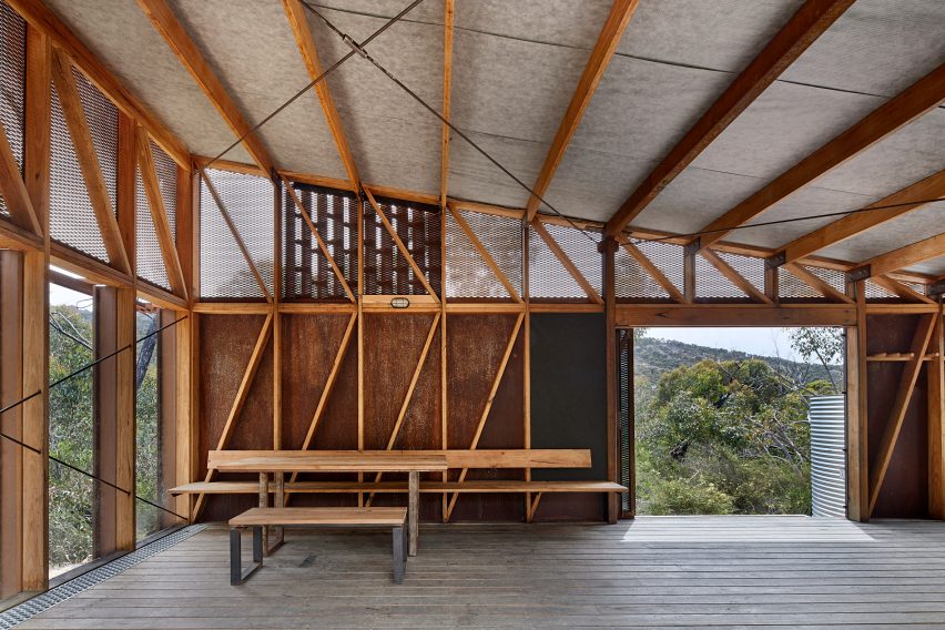 Interior of Grampians Peaks Trail hiking shelter by Noxon Giffen and McGregor Coxall