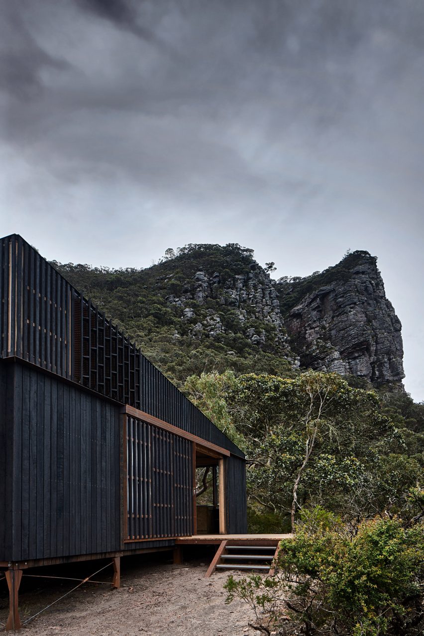 Exterior of Grampians Peaks Trail hiking shelter by Noxon Giffen and McGregor Coxall
