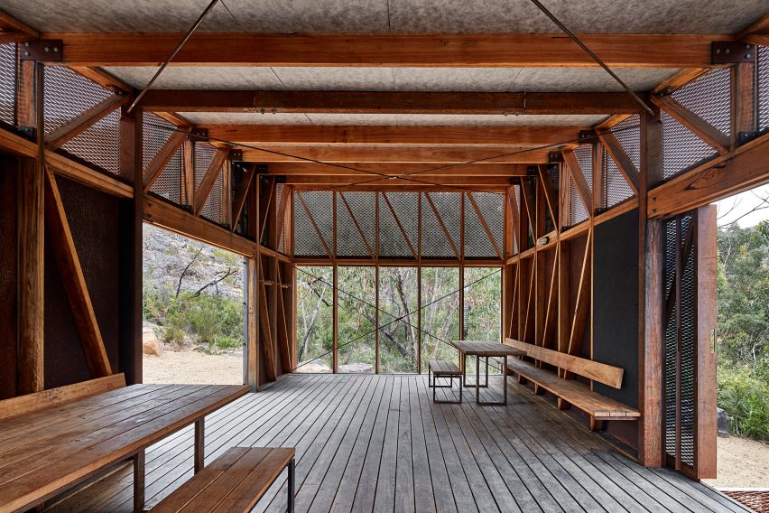 Interior of Grampians Peaks Trail hiking shelter by Noxon Giffen and McGregor Coxall