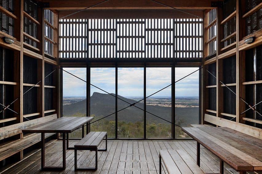 Interior of Grampians Peaks Trail hiking shelter by Noxon Giffen and McGregor Coxall