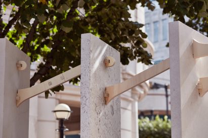 Detail of how stone slabs are connected by plywood