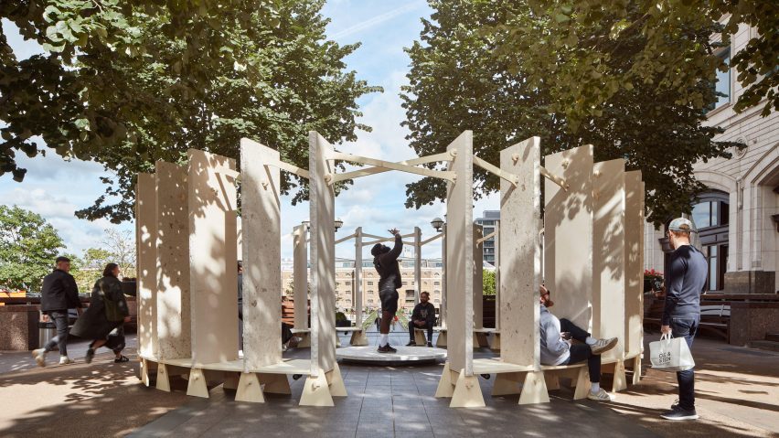 Thirty stone blocks that form a henge
