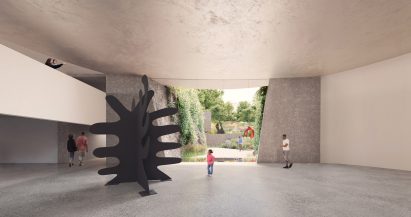 Entrance with sculpture