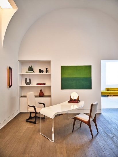Furniture displayed inside the vaulted space