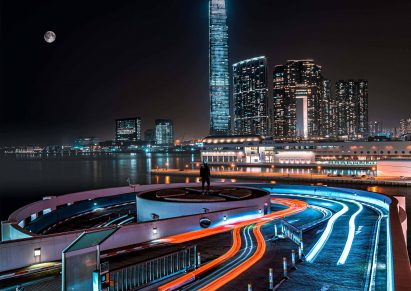 Visualisation showing urban environment at night with lights