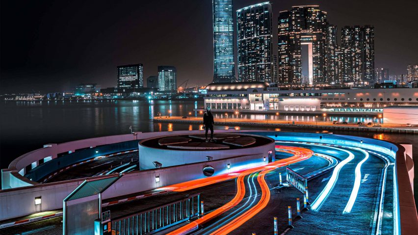Visualisation showing urban environment at night with lights