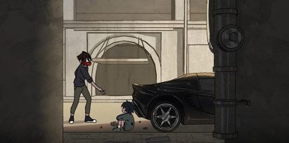 Illustration showing alleyway scene from cartoon