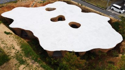 Roof of Japanese house below ground level