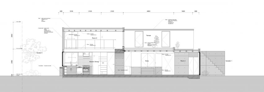 Section of house in Akishima by Office M-SA