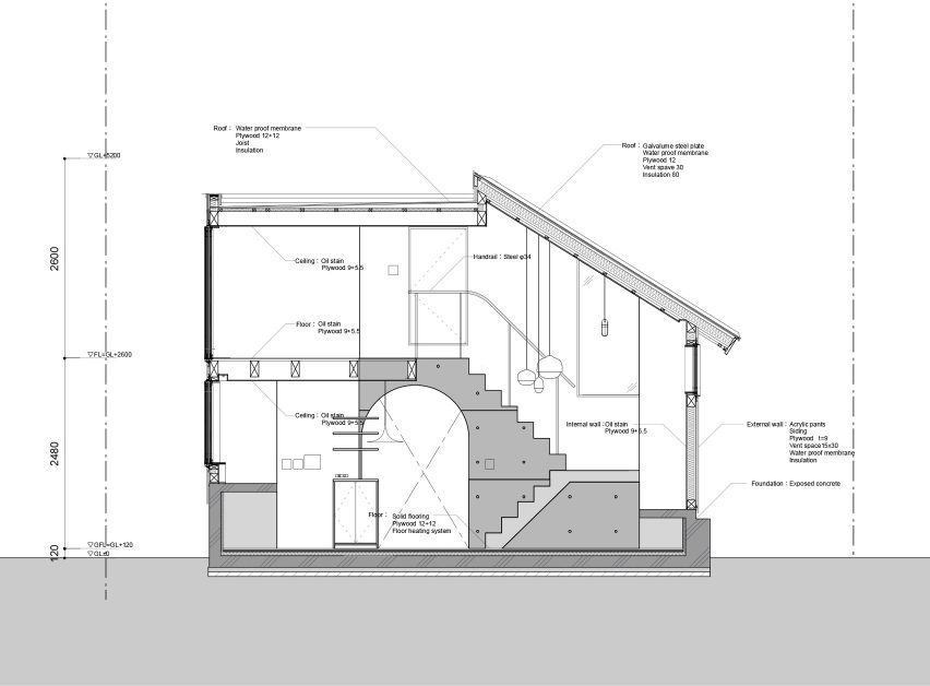 Section of house in Akishima by Office M-SA