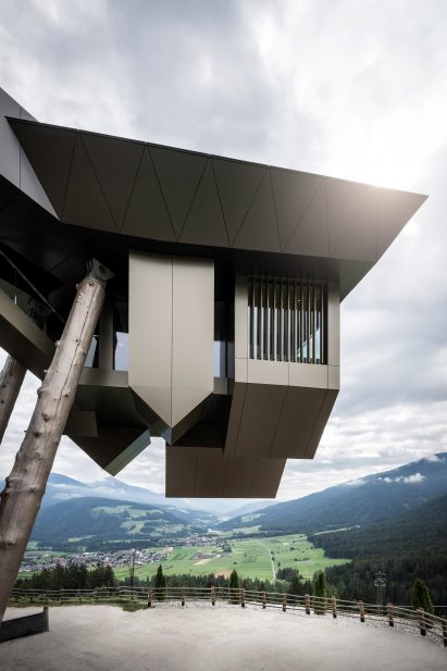 Cantilevered wellness area at Alpine hotel