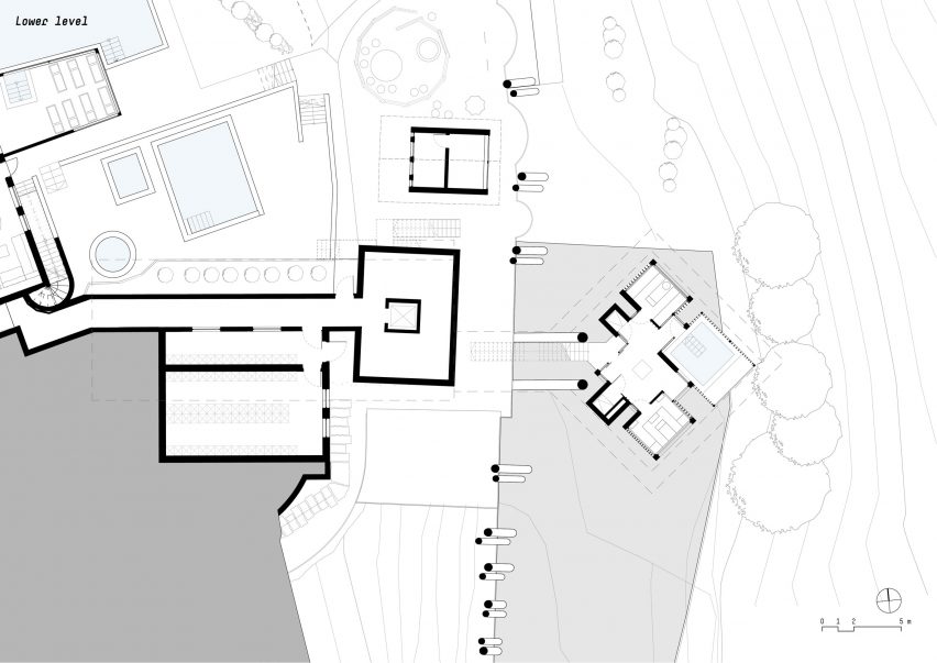 Lower floor plan of Hub of Huts by NOA at Hotel Hubertus