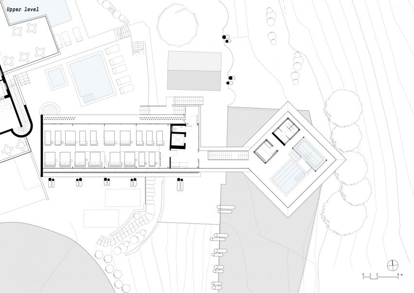 Upper floor plan of Hub of Huts by NOA at Hotel Hubertus