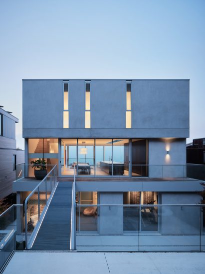 Rear modern San Francisco home at night