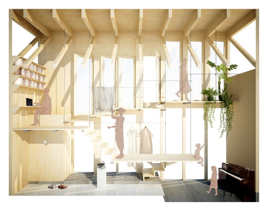 Section, Light-Filled Stair Hall by Kiri Architects