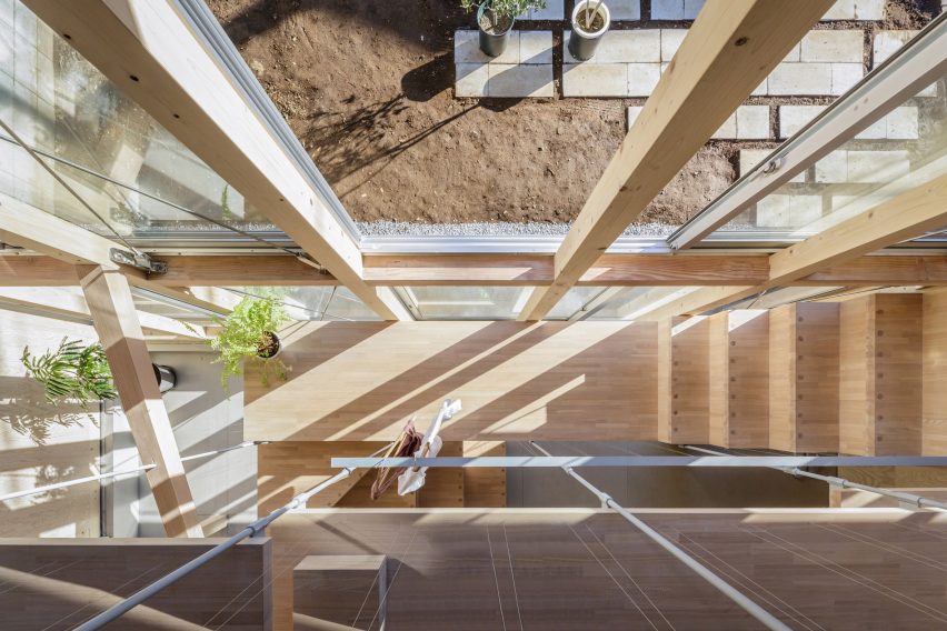 Looking down into stairwell, Light-Filled Stair Hall by Kiri Architects